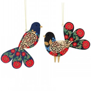 Folk Art Wood Fantail Bird Decorations